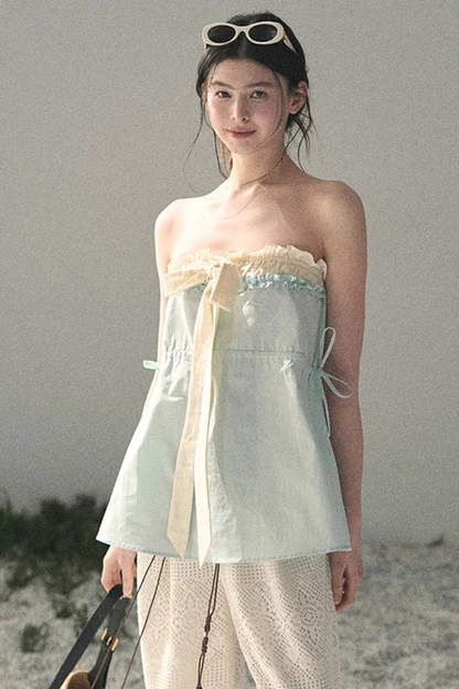 Soft Blue and White Tube Top