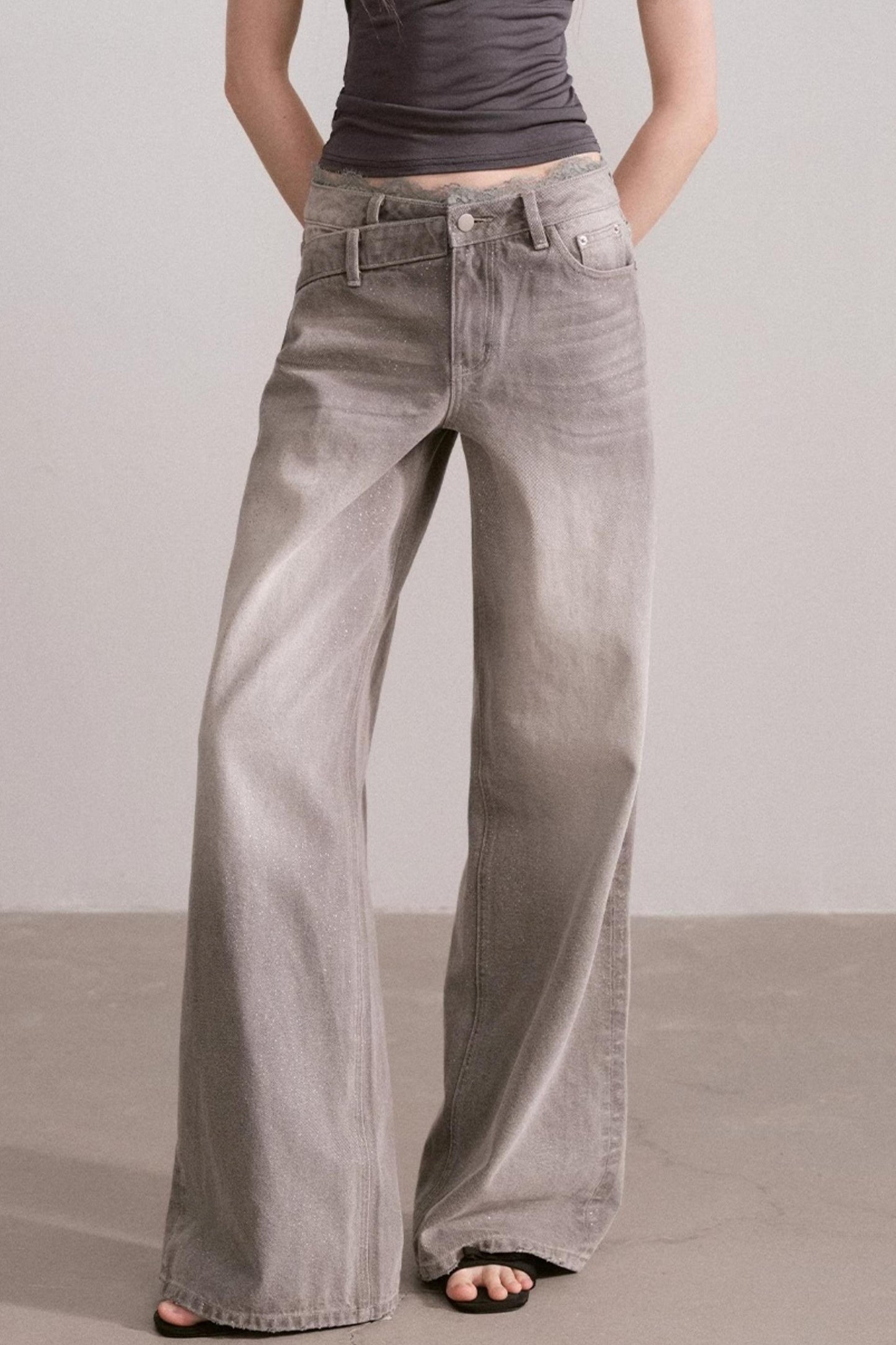 Vintage Lace-Waist Wide-Leg Jeans