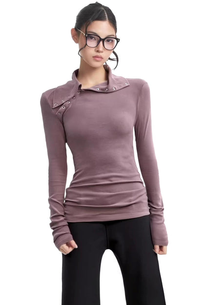 Retro Studded High-Neck Top