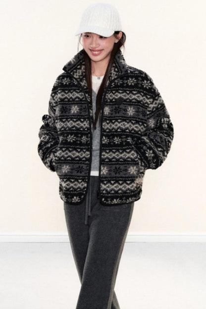 Fair Isle Lamb Wool Fleece Jacket
