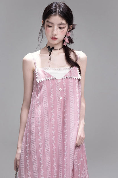 Peach Blossom Lace Suspenders Dress