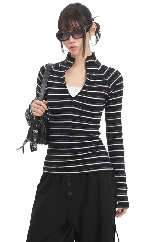 Retro Striped Knit Slim Top