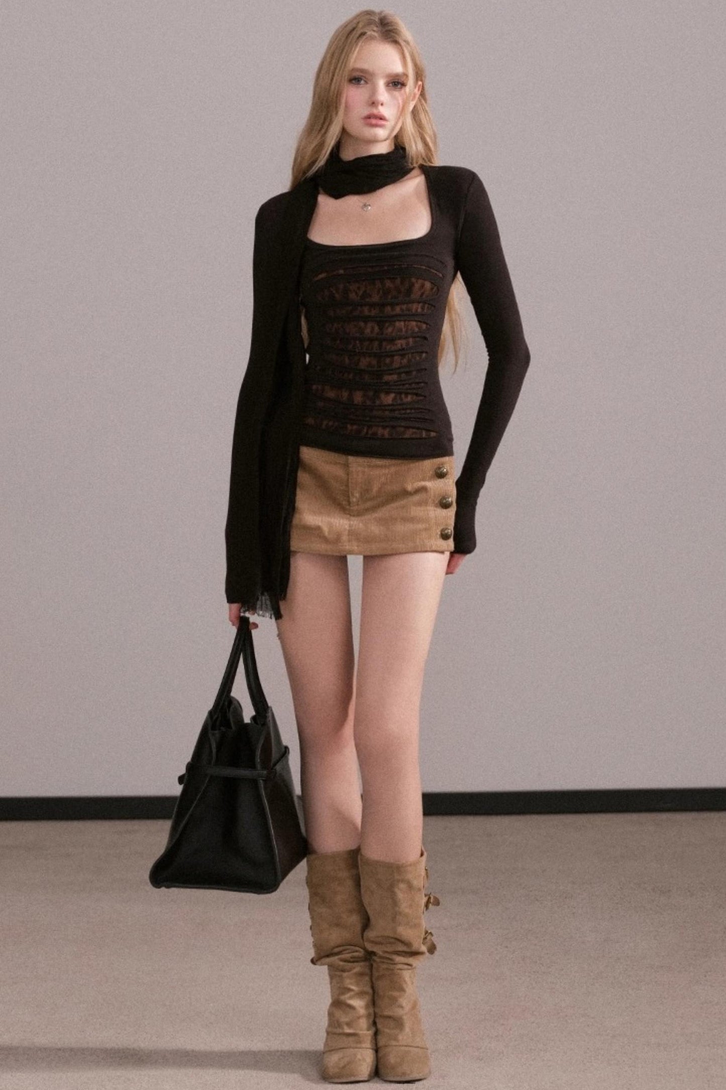 Slim-Fit Ripped Square-Neck Top