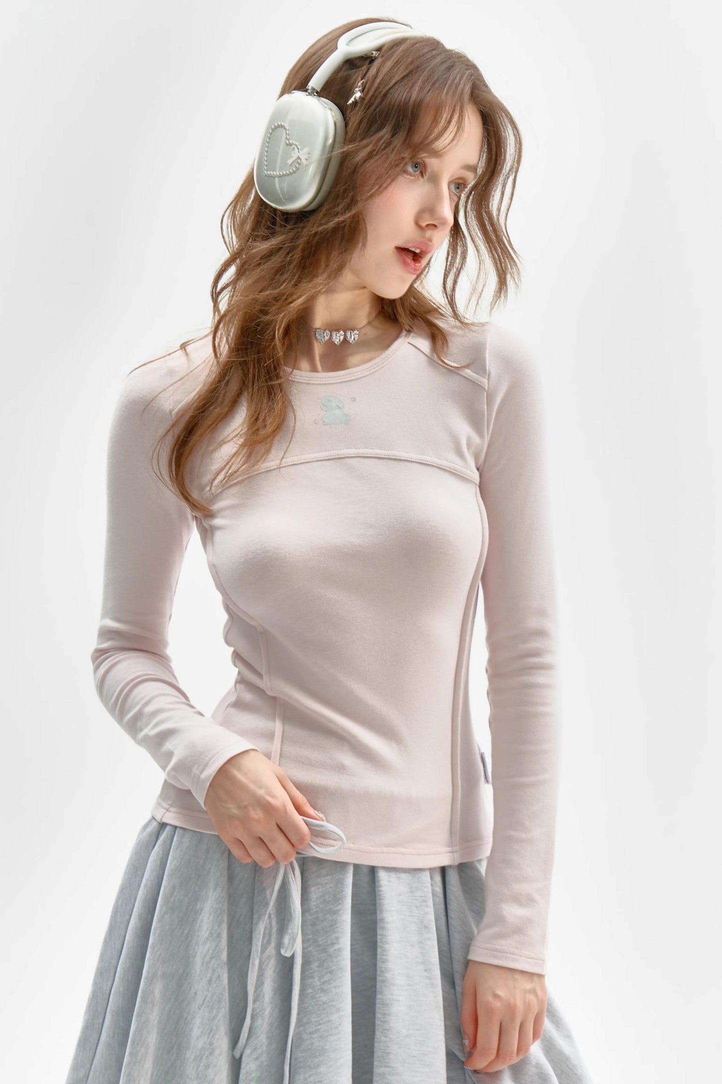 롱 슬리브 레트로 토끼 티셔츠 