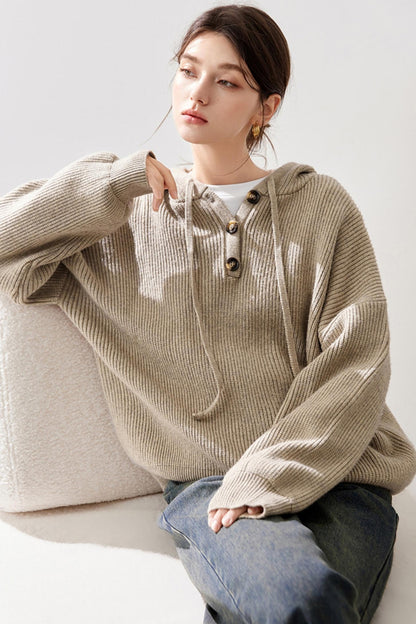 MEETLADY LAZY LOOSE HOODED KNITTED CARDIGAN WOMEN'S FALL/WINTER 2024 NEW SIMPLE NICHE SWEATER JACKET WOMEN