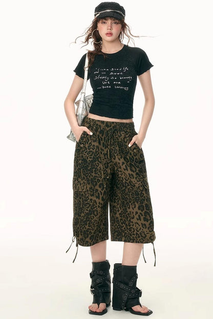 Casual Leopard Drawstring Trousers