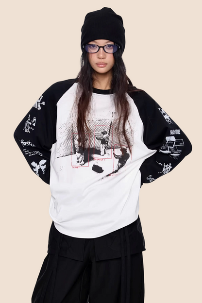 Retro-Farbblock-Raglan-Oberteil