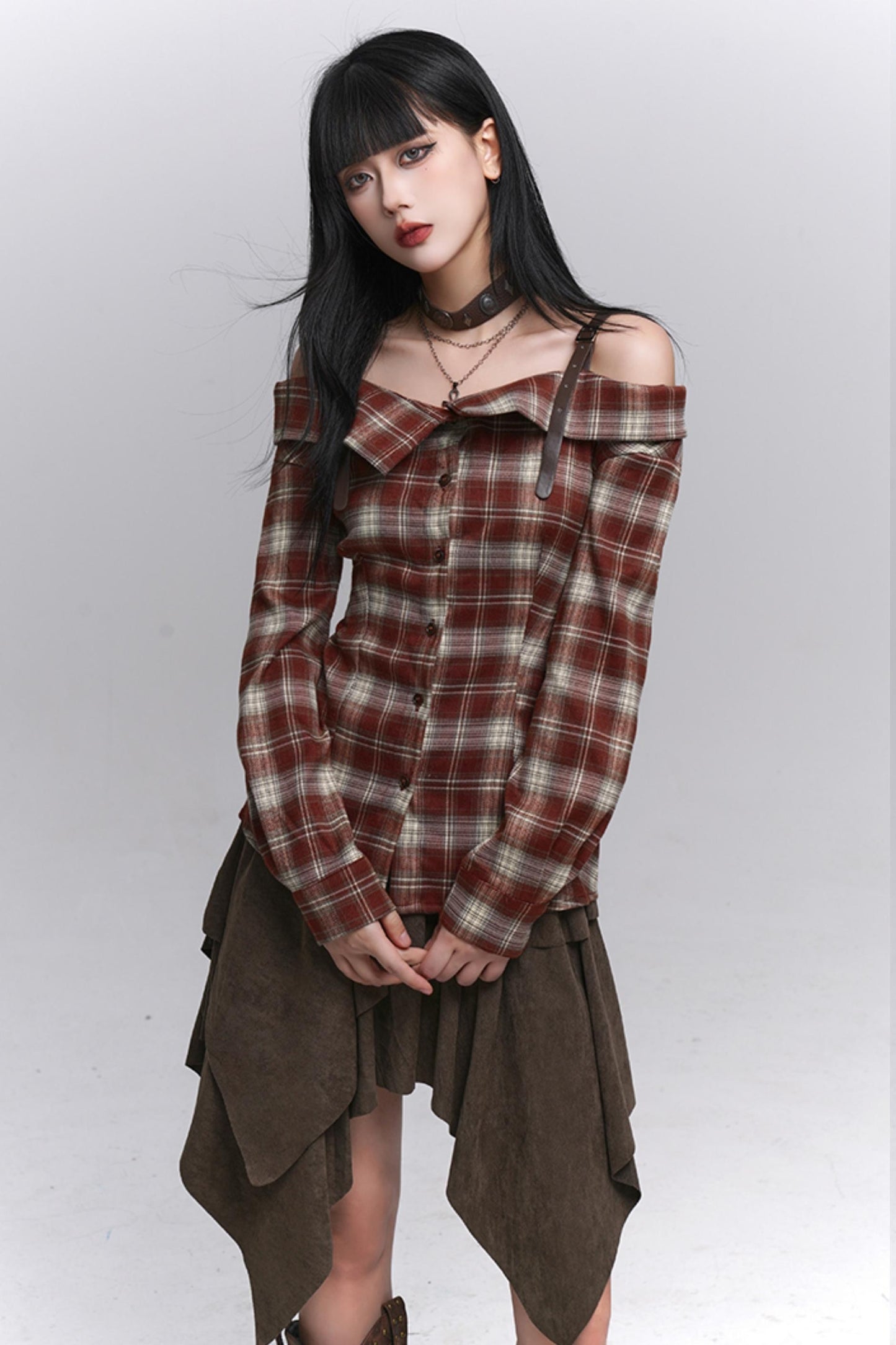 Autumn Check Off Shoulder Top