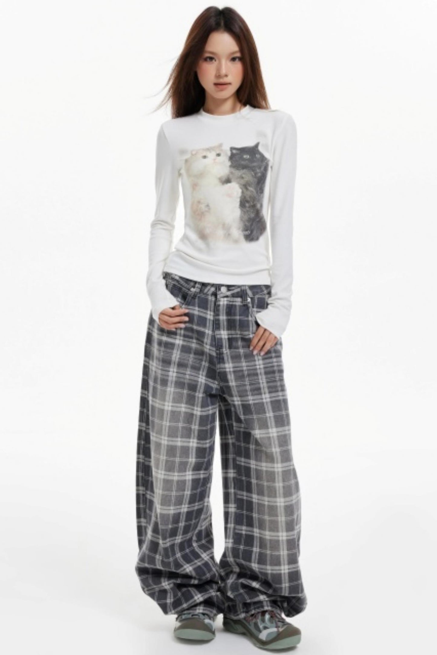 American Check Scimitar Wide-leg Pants