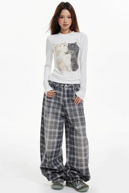 American Check Scimitar Wide-leg Pants