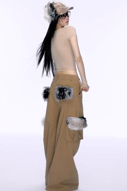 커피색 퍼리 카고 바지