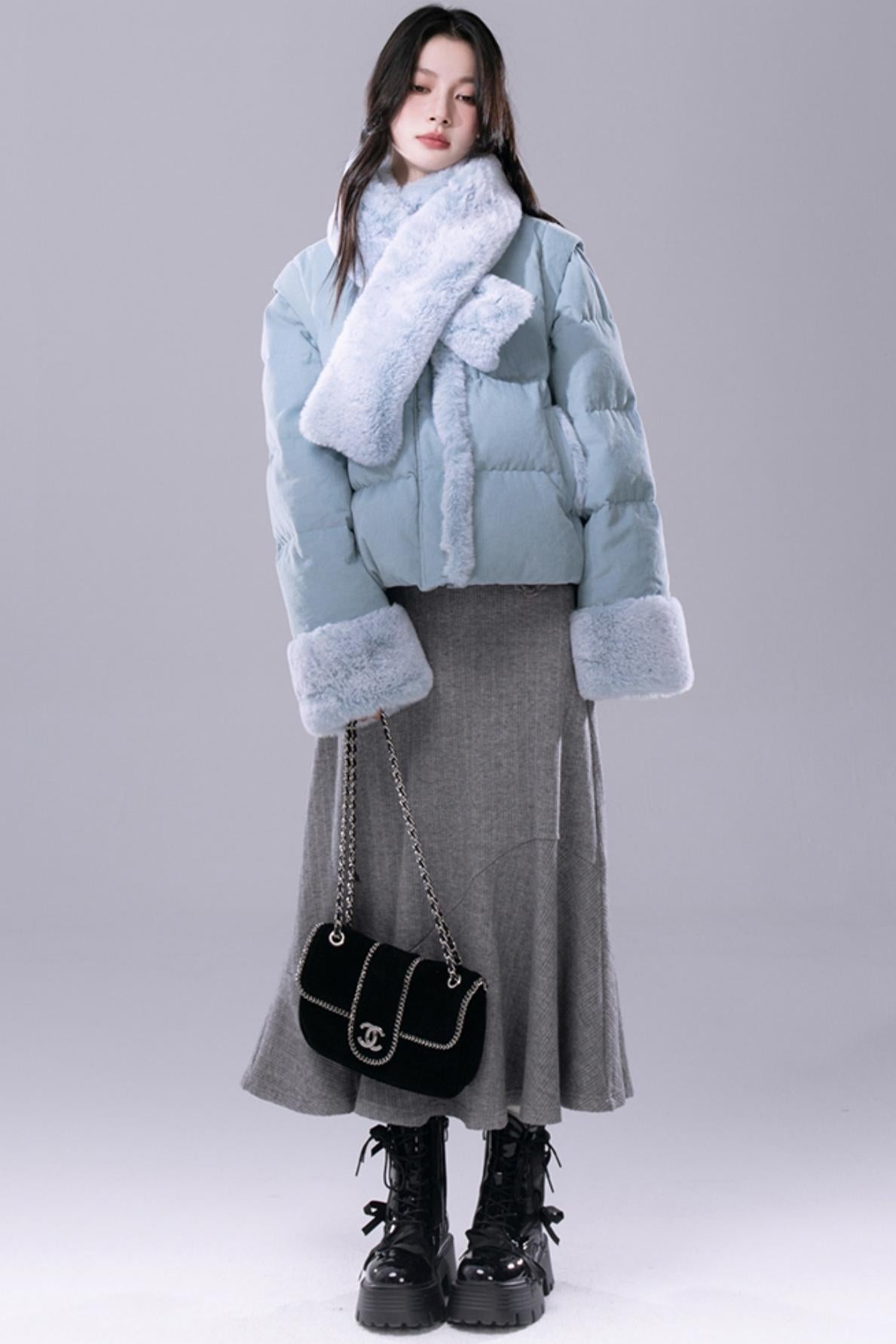 COTRE mist blue velvet detachable slivered waistcoat new national standard 90 white duck down jacket