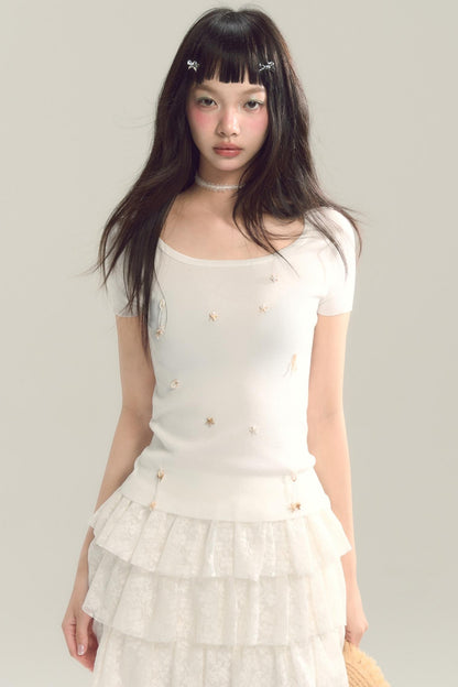 Shell Beads Knit T-Shirt