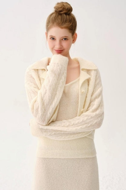 Retro Wool Blended Cardigan Set-Up