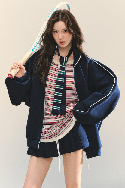 College Style Zipper Two-Piece Set-Up