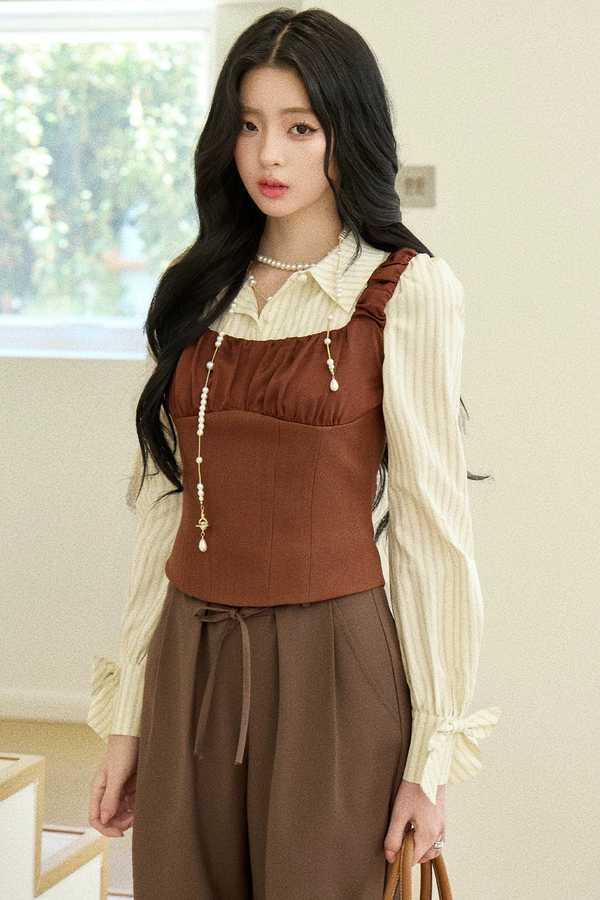 Daffodil Striped Blouse Vest Set-Up