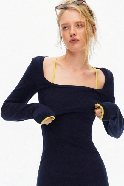 Knitted Color-Blocked Dress Set-Up