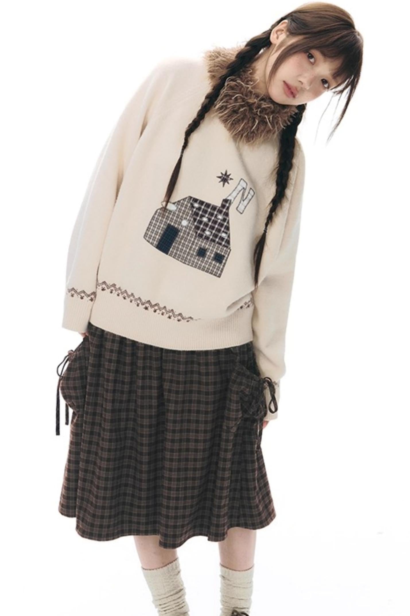 Plaid Woolen Midi Skirt