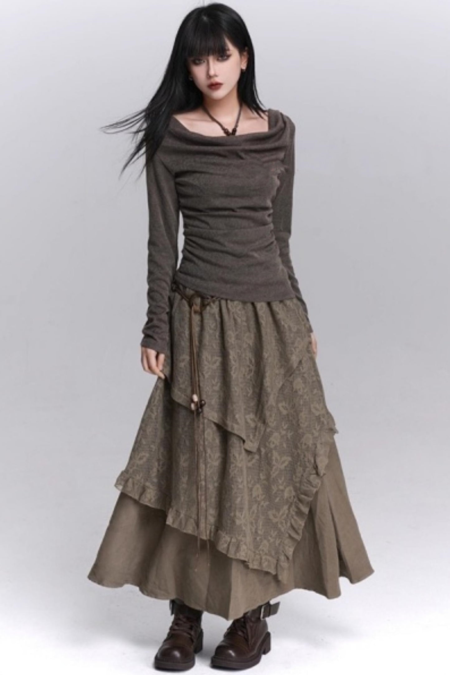 Coffee Lace Long Skirt