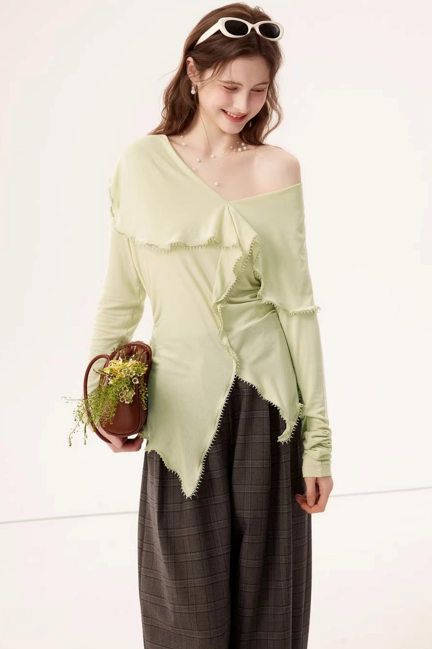 Retro Plaid Curved Pants