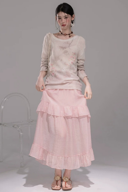 Blusa de Punto Degradado Caqui Rosa