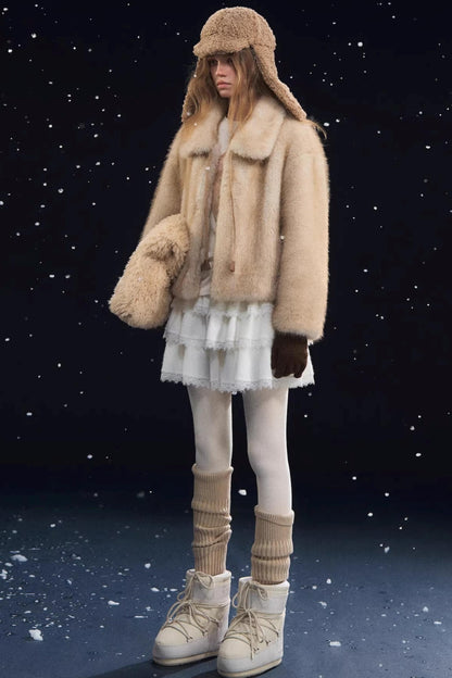 Lace-Up Lapel Fur Coat