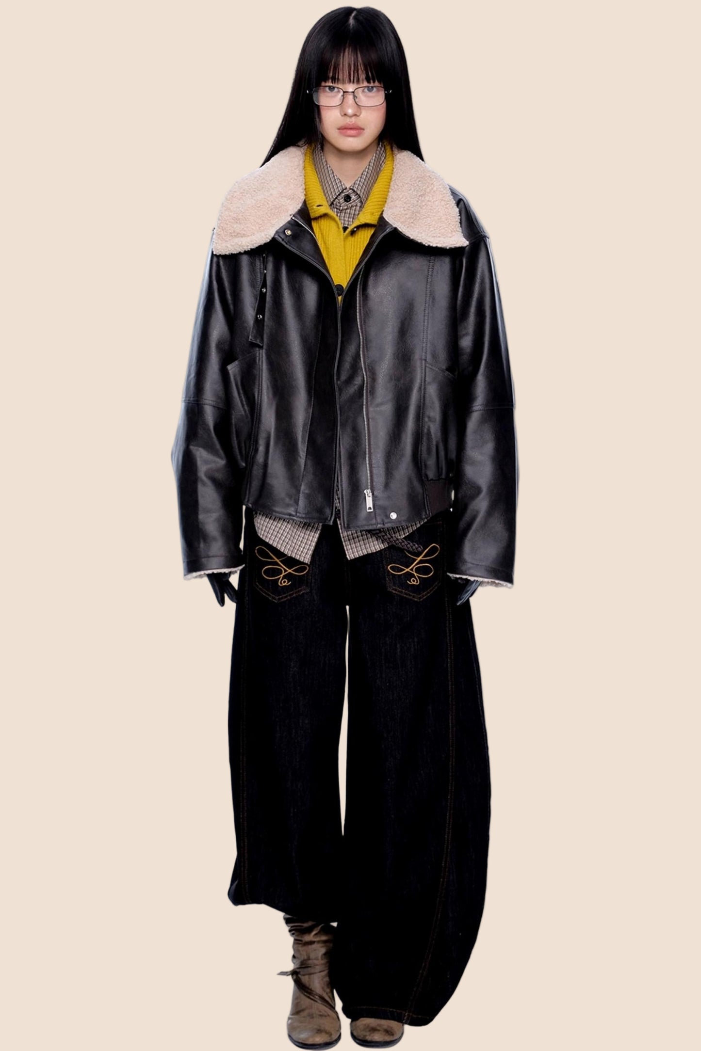 Fur Collar Color-Blocked Jacket