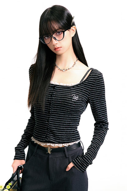 Monochrome Pinstripe Camisole Cardigan Set