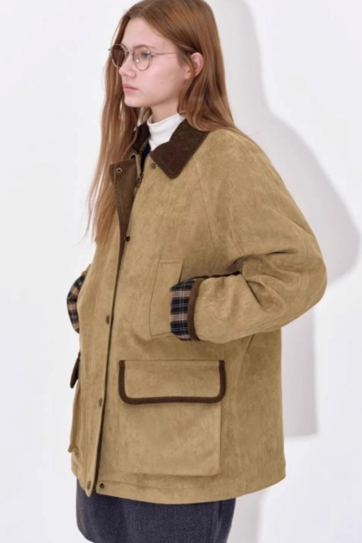 Suede Cotton Plaid Jacket