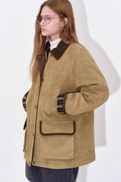 Suede Cotton Plaid Jacket