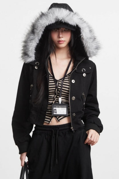 Retro Light Green Hooded Jacket