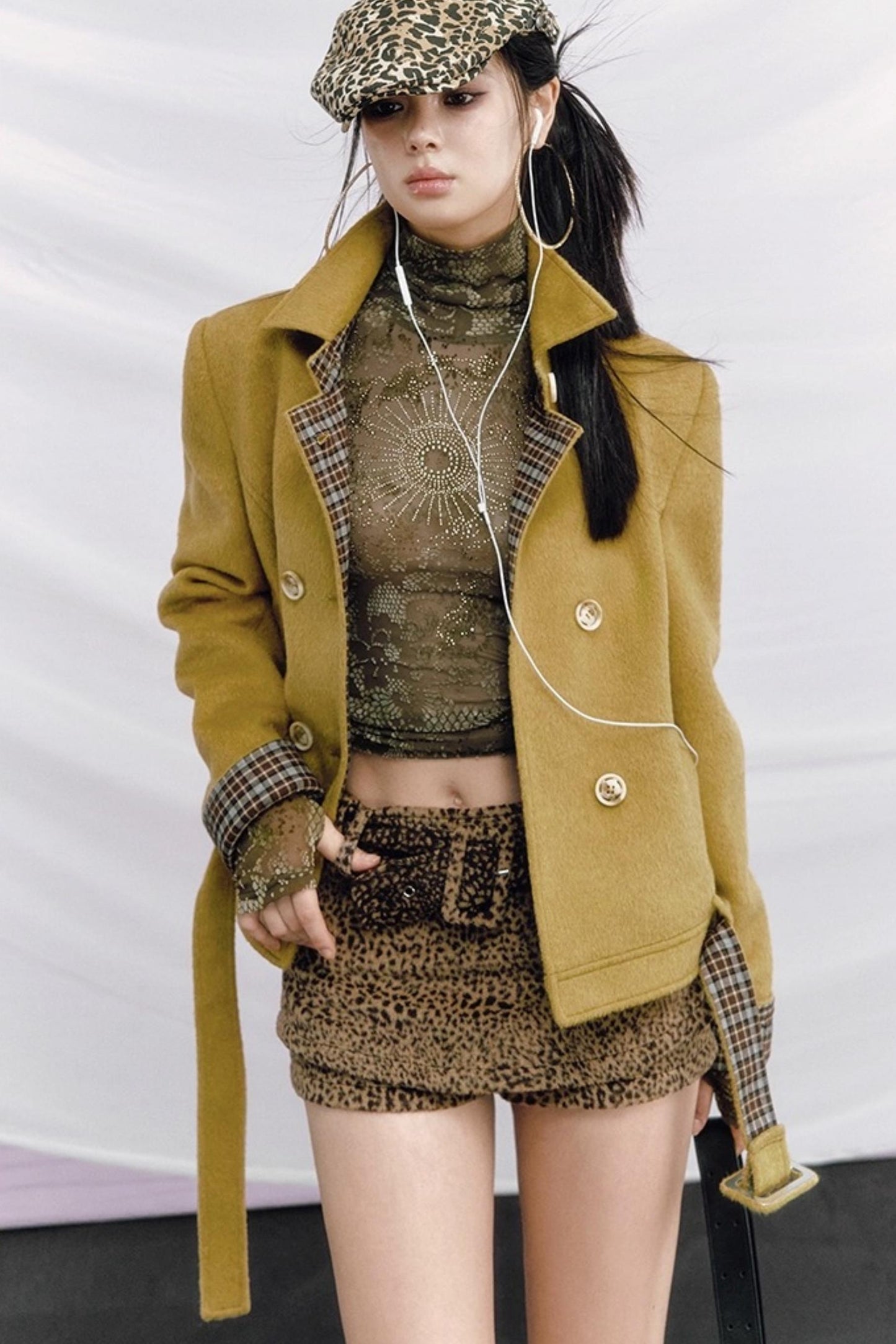 Leopard Print Wool Skirt Pants