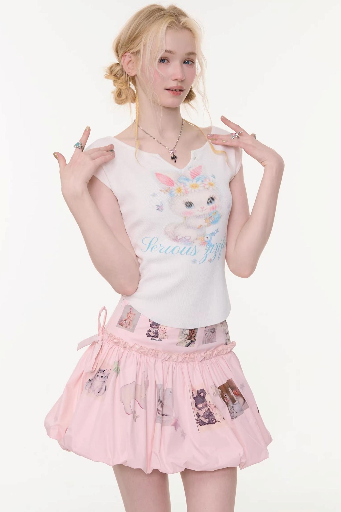 White Rabbit Print Slim Top