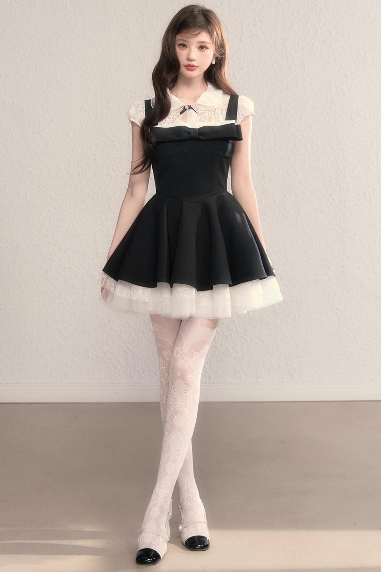 French Slimming Lace Hepburn Dress Set