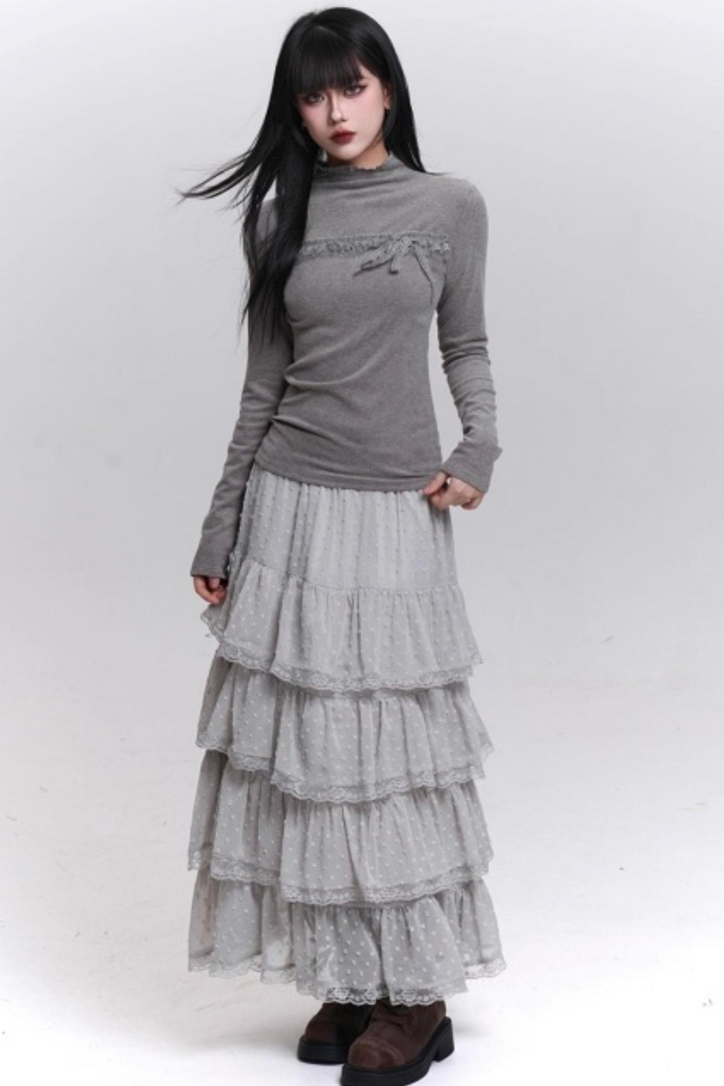 Ghost Gray Half-High Collar Top