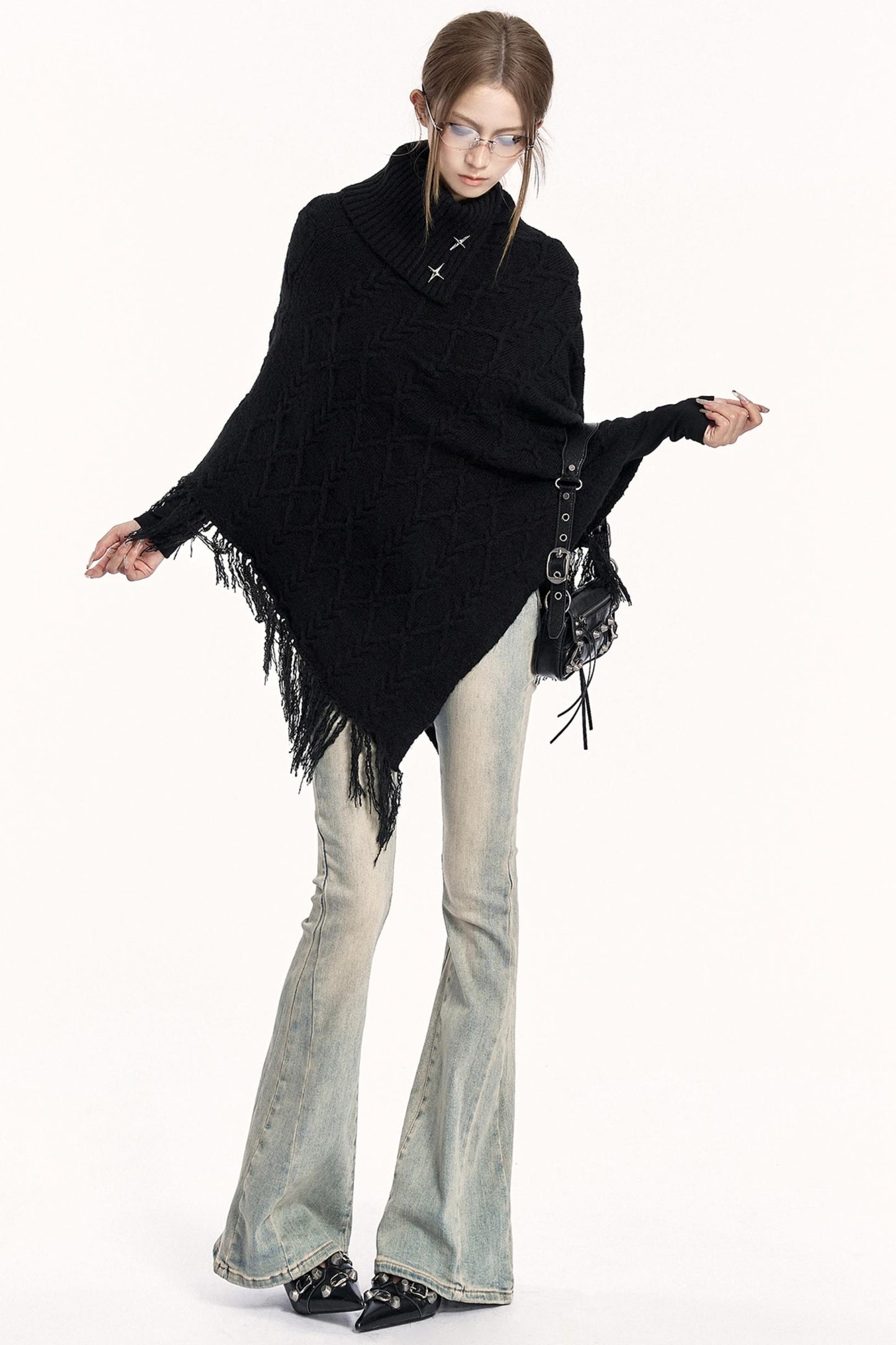 Vintage Knit Turtleneck Cape Cardigan