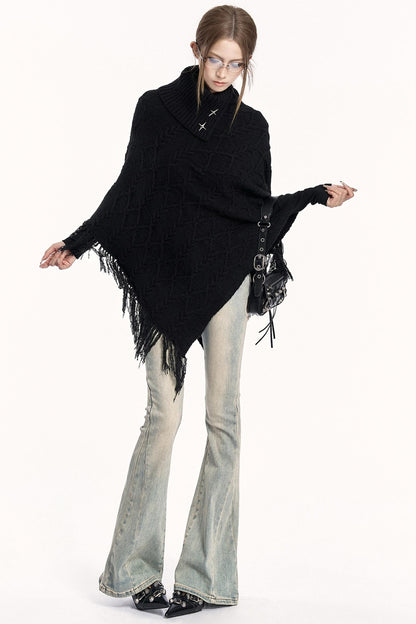 Vintage Knit Turtleneck Cape Cardigan