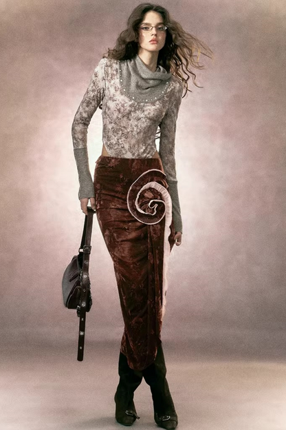 Retro Pink Knit Top Skirt Set-Up