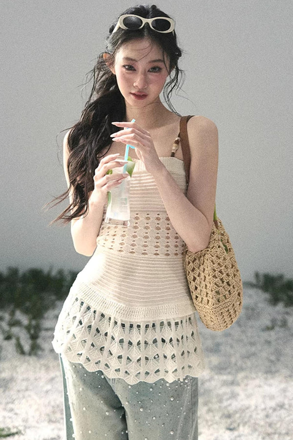 French Knitted Hollow-Out Camisole