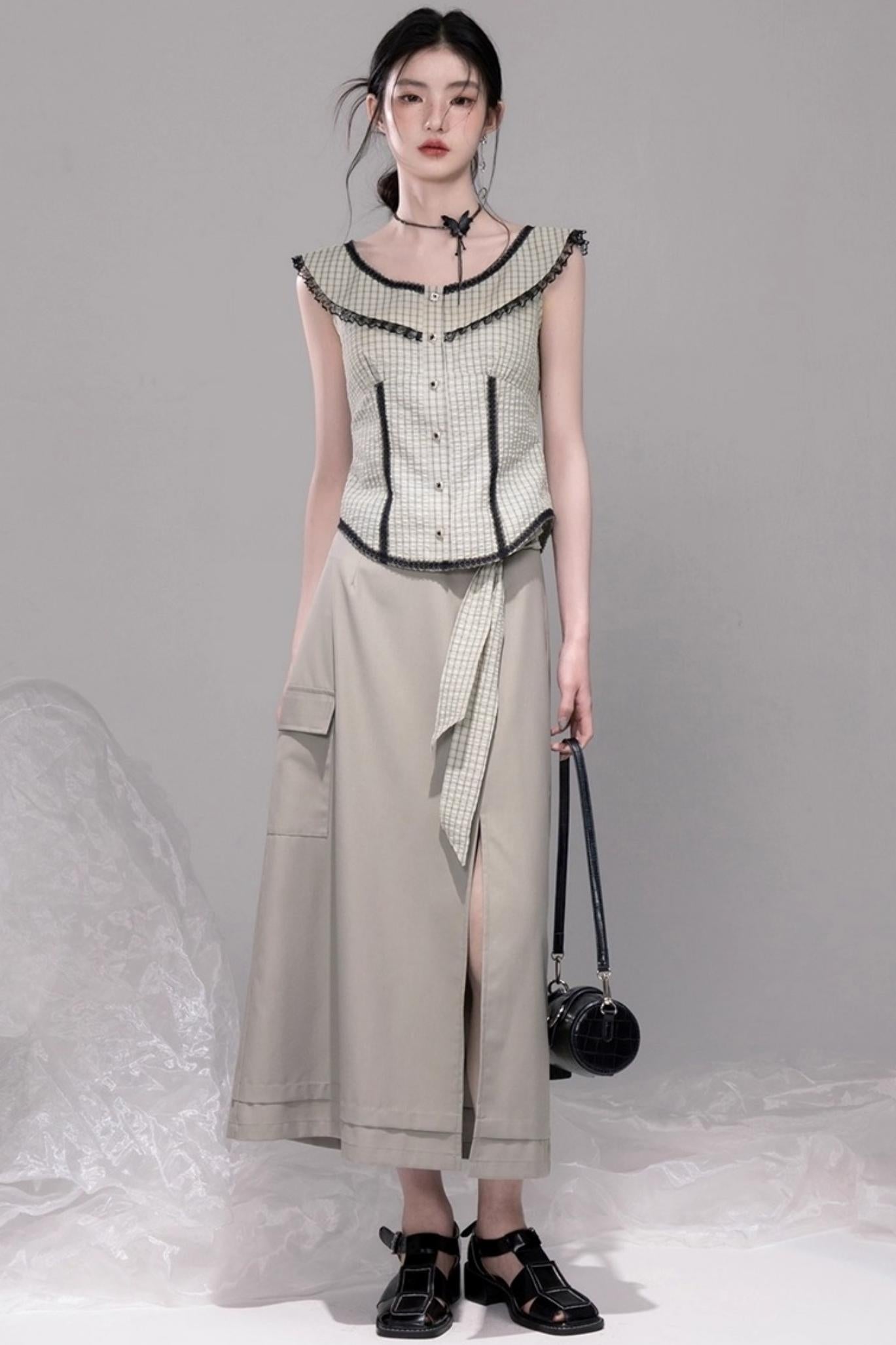 City Light Grey Slit Skirt