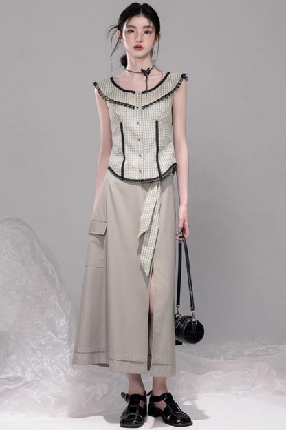 City Light Grey Slit Skirt