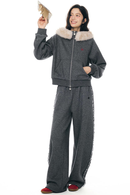 Gray Lace-Up Sweatpants