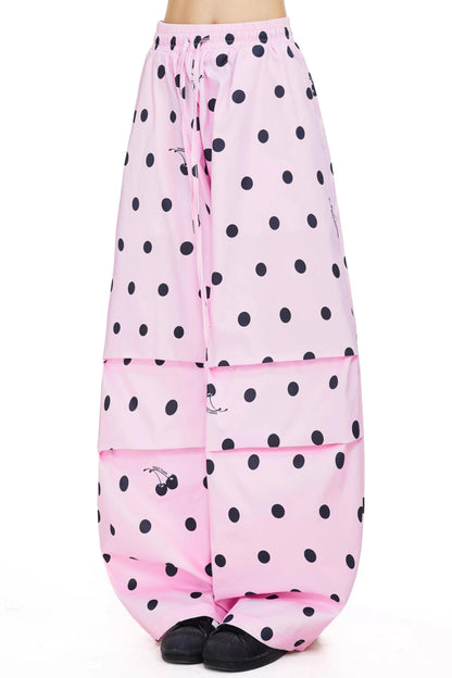 Retro Polka Dot Wide-Leg Casual Pants