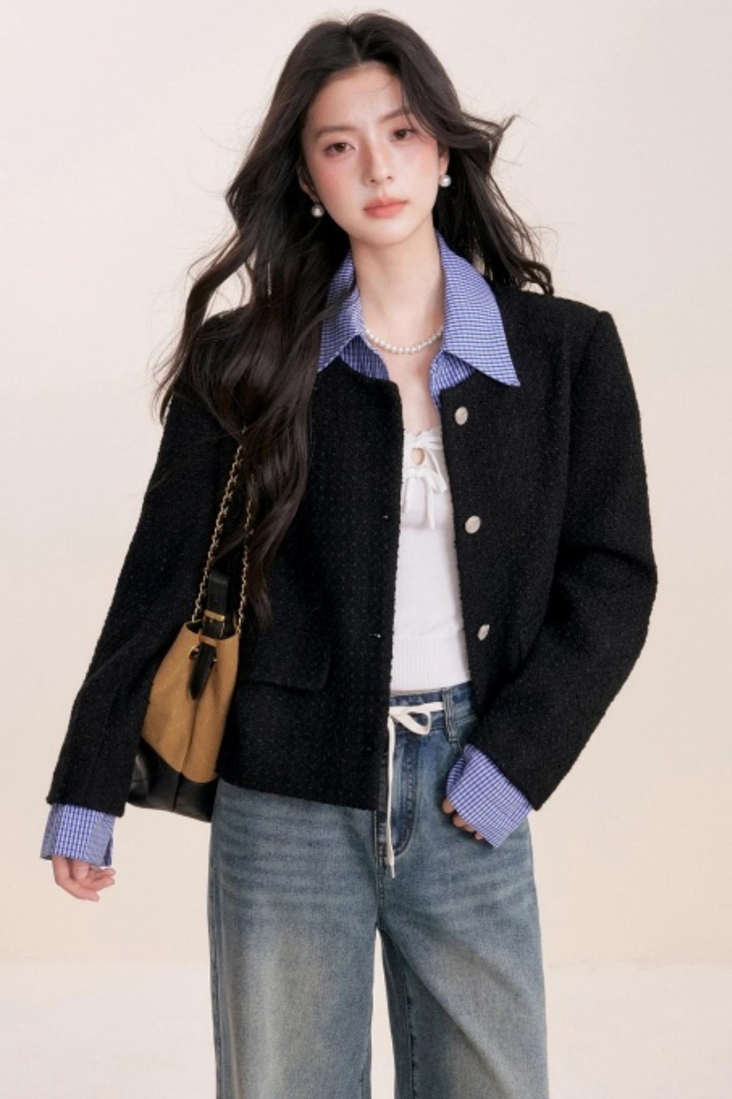 Tweed Plaid Panel Fake Two Jacket