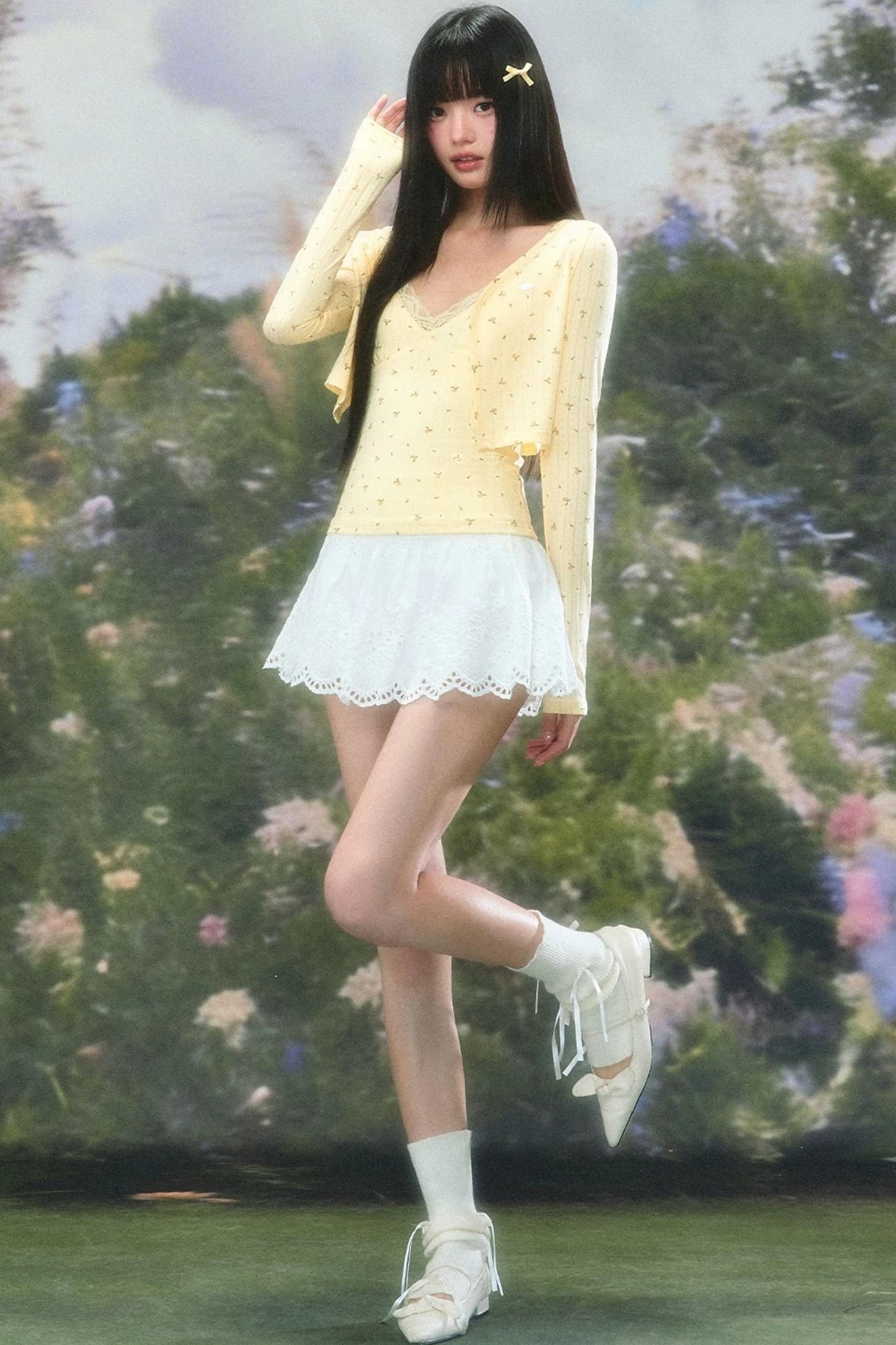 Korean Floral Camisole Cardigan Set-Up