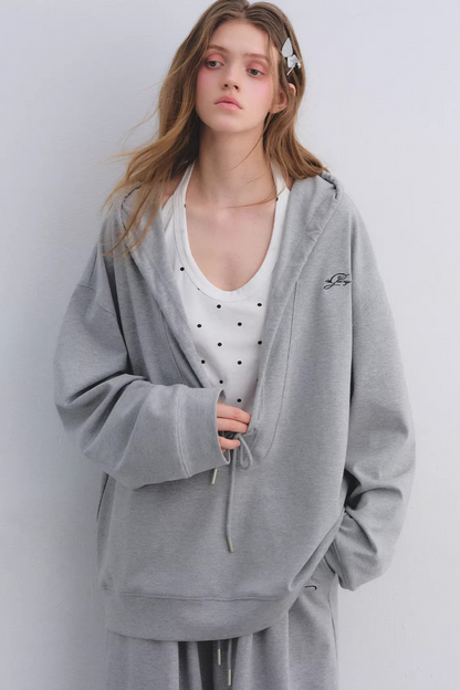 Polka Dot Hooded Vest Sweatshirt Set-Up