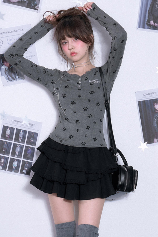 달콤한 강아지 프린트 V넥 티셔츠 