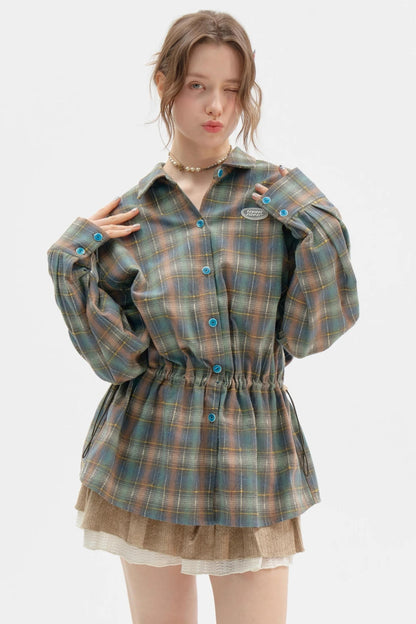 Retro Thin Green Plaid Shirt