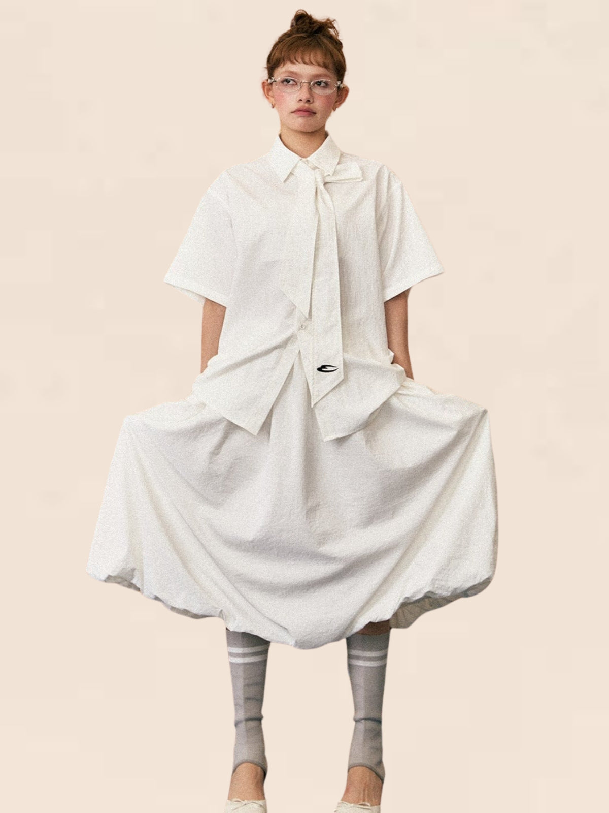Retro Design Short Sleeve Shirt Skirt Set-Up