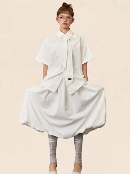 Retro Design Short Sleeve Shirt Skirt Set-Up